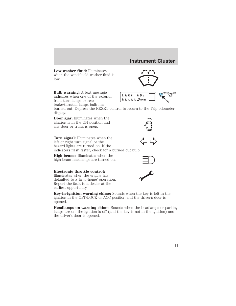 Instrument cluster | FORD 2003 Thunderbird v.1 User Manual | Page 11 / 200