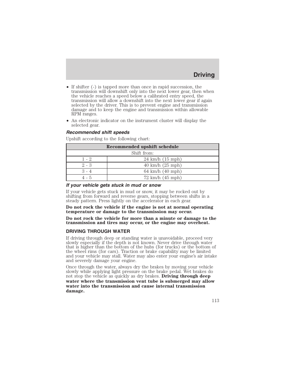 Driving | FORD 2003 Thunderbird v.1 User Manual | Page 113 / 200