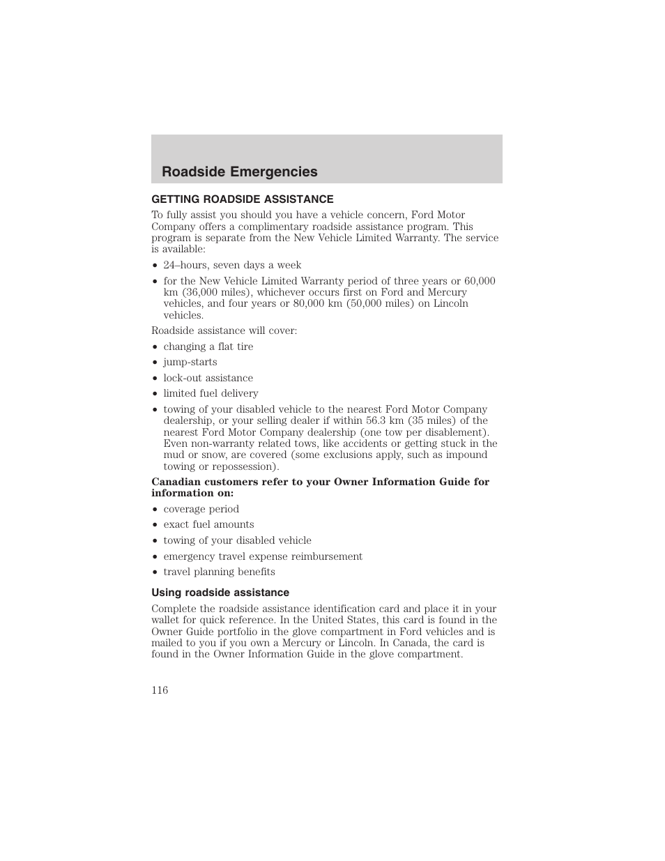 Roadside emergencies | FORD 2003 Thunderbird v.1 User Manual | Page 116 / 200