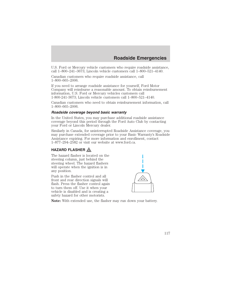 Roadside emergencies | FORD 2003 Thunderbird v.1 User Manual | Page 117 / 200