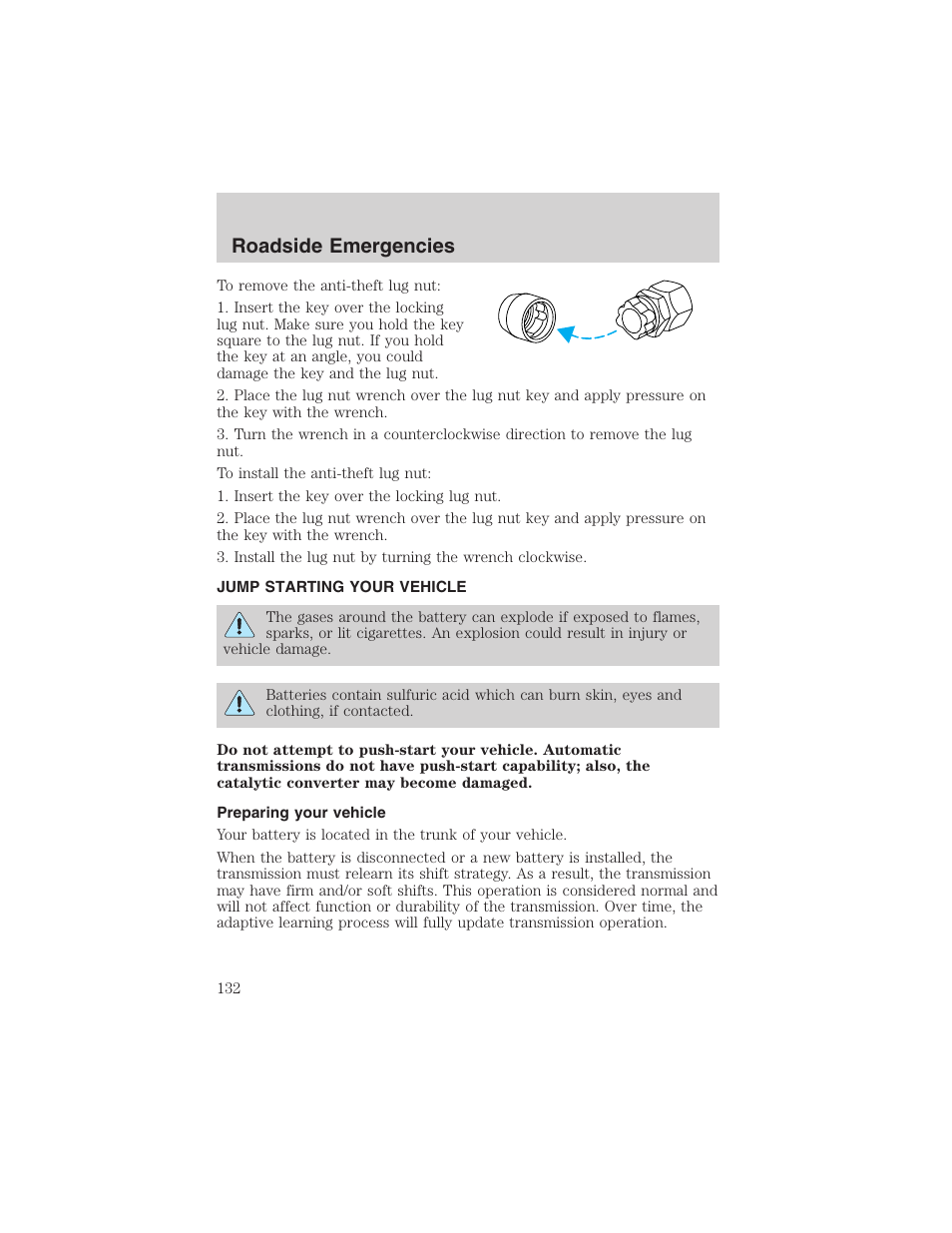 Roadside emergencies | FORD 2003 Thunderbird v.1 User Manual | Page 132 / 200