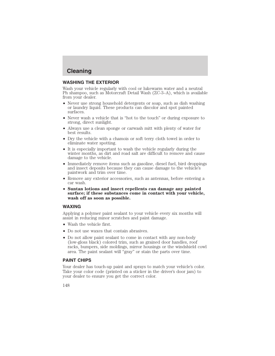 Cleaning | FORD 2003 Thunderbird v.1 User Manual | Page 148 / 200