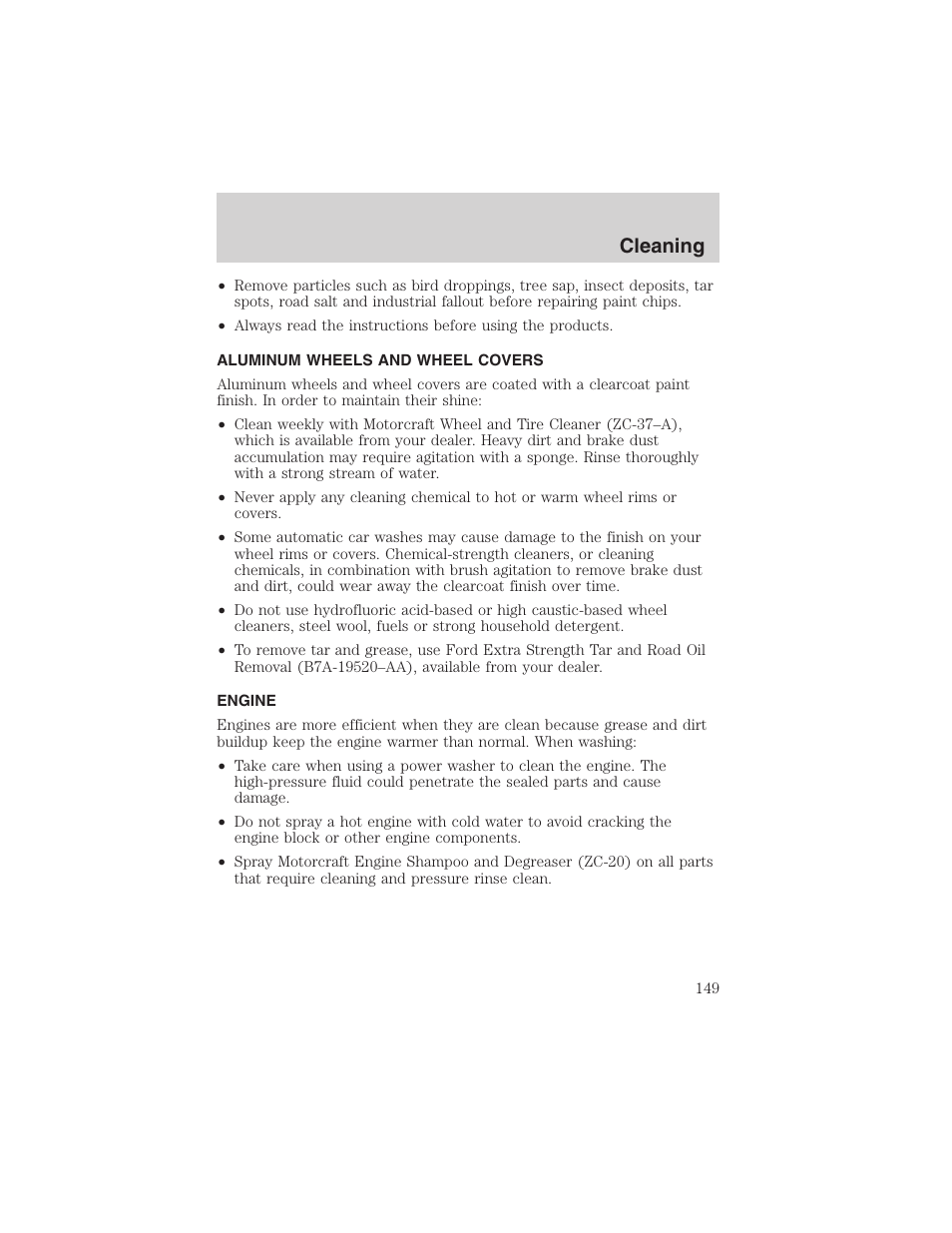 Cleaning | FORD 2003 Thunderbird v.1 User Manual | Page 149 / 200