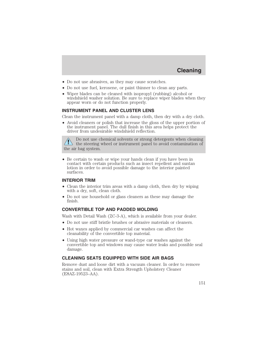 Cleaning | FORD 2003 Thunderbird v.1 User Manual | Page 151 / 200