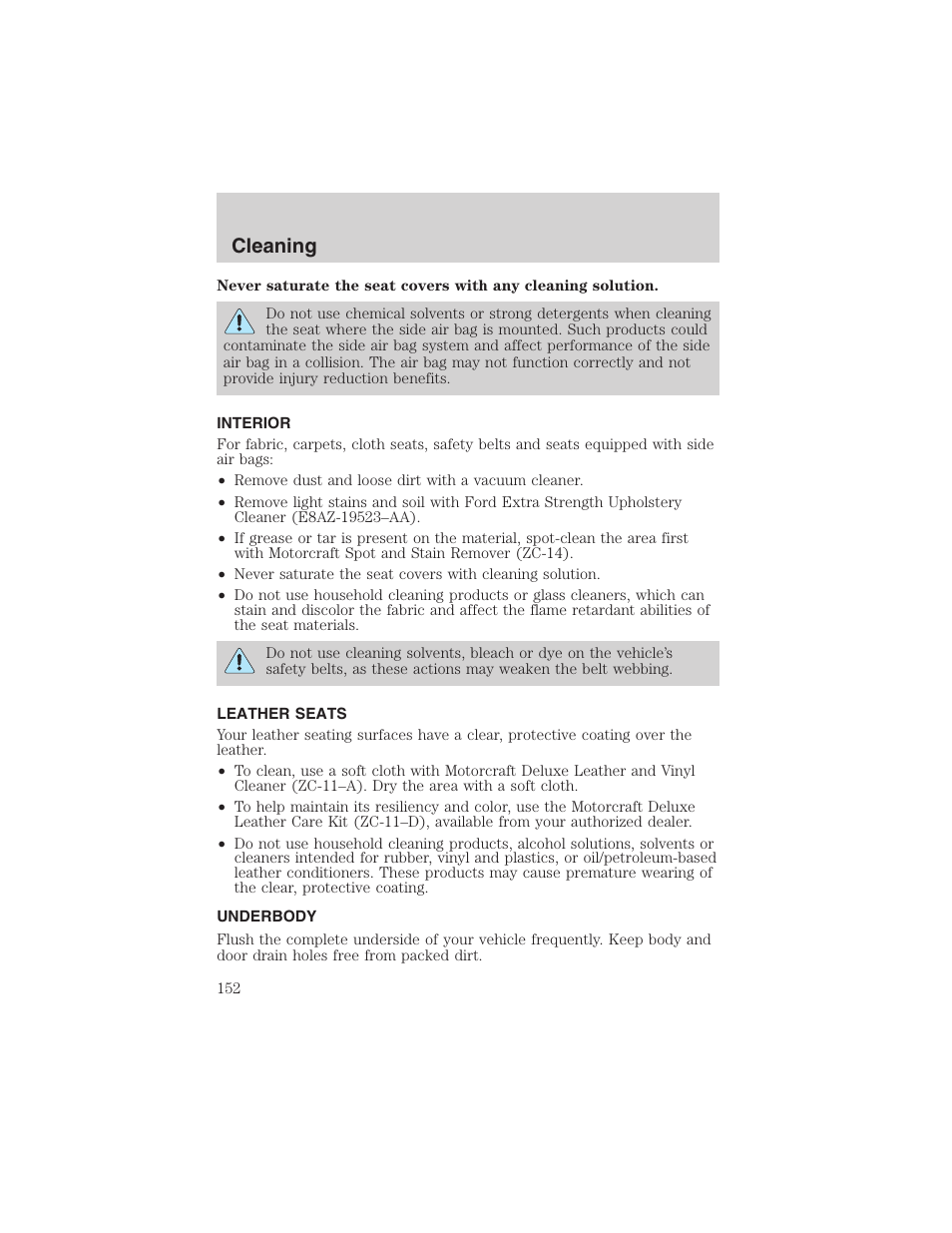 Cleaning | FORD 2003 Thunderbird v.1 User Manual | Page 152 / 200