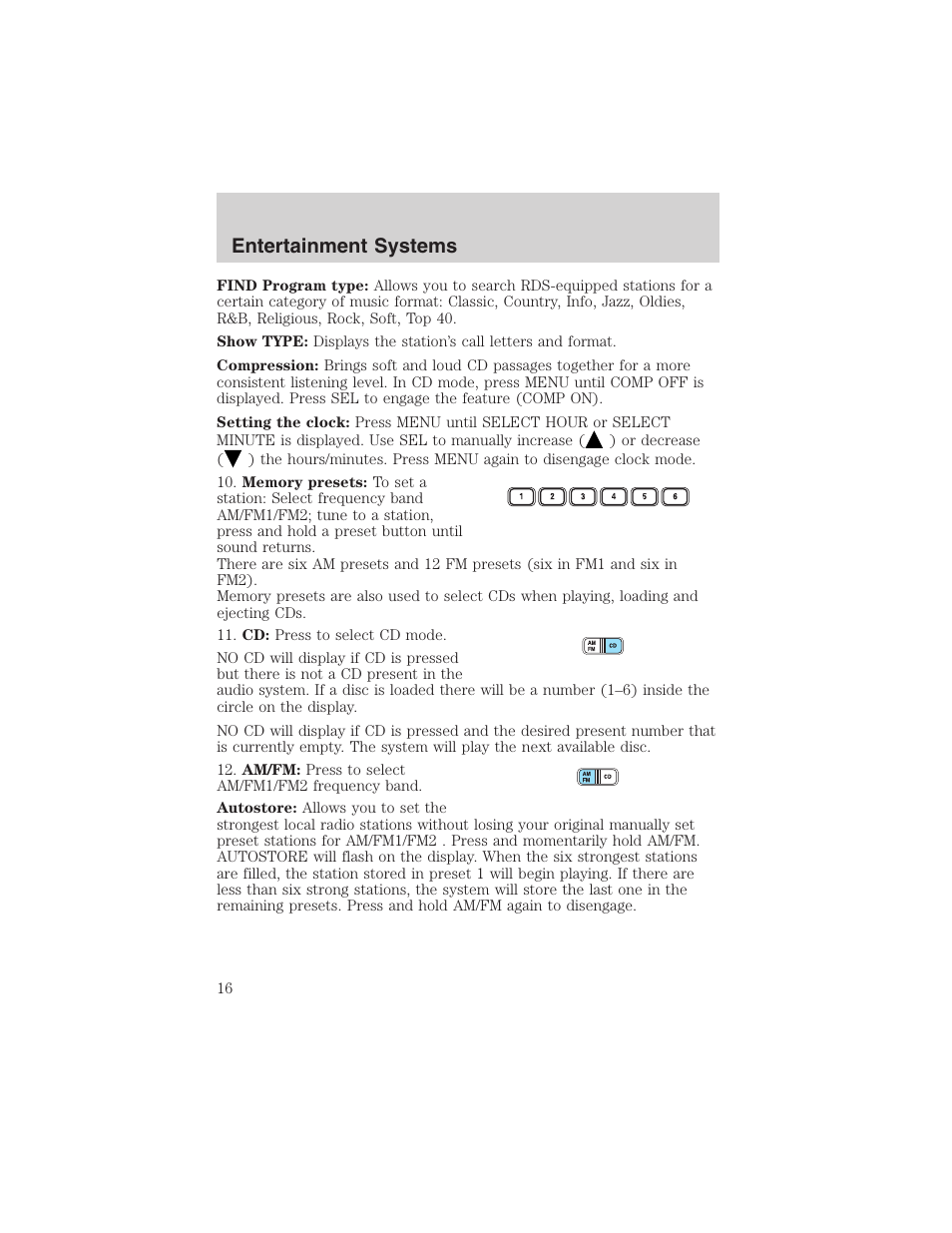 Entertainment systems | FORD 2003 Thunderbird v.1 User Manual | Page 16 / 200
