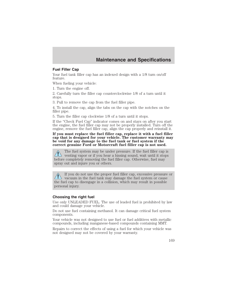 Maintenance and specifications | FORD 2003 Thunderbird v.1 User Manual | Page 169 / 200