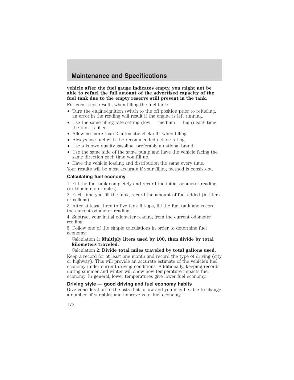 Maintenance and specifications | FORD 2003 Thunderbird v.1 User Manual | Page 172 / 200