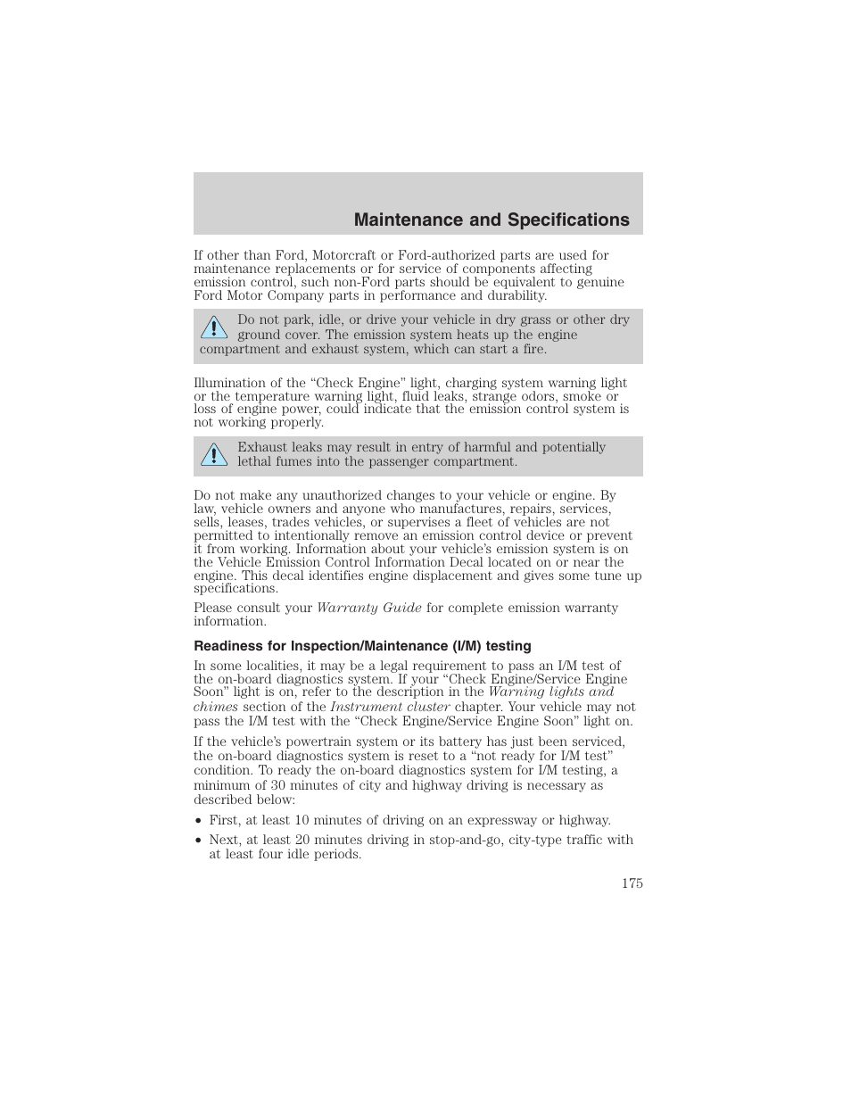 Maintenance and specifications | FORD 2003 Thunderbird v.1 User Manual | Page 175 / 200
