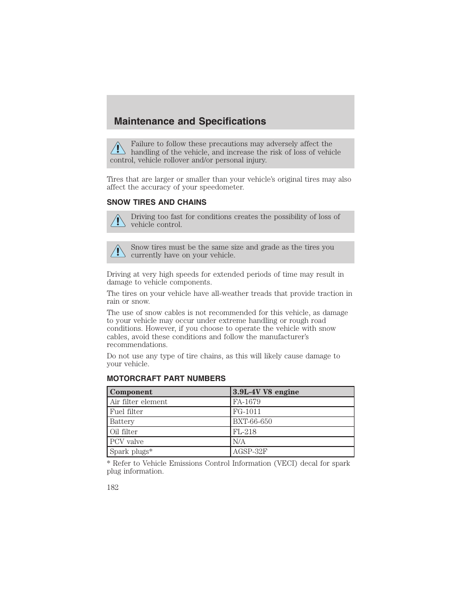 Maintenance and specifications | FORD 2003 Thunderbird v.1 User Manual | Page 182 / 200