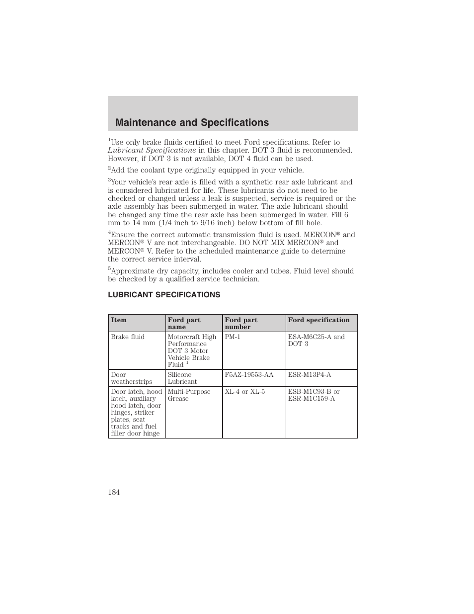 Maintenance and specifications | FORD 2003 Thunderbird v.1 User Manual | Page 184 / 200