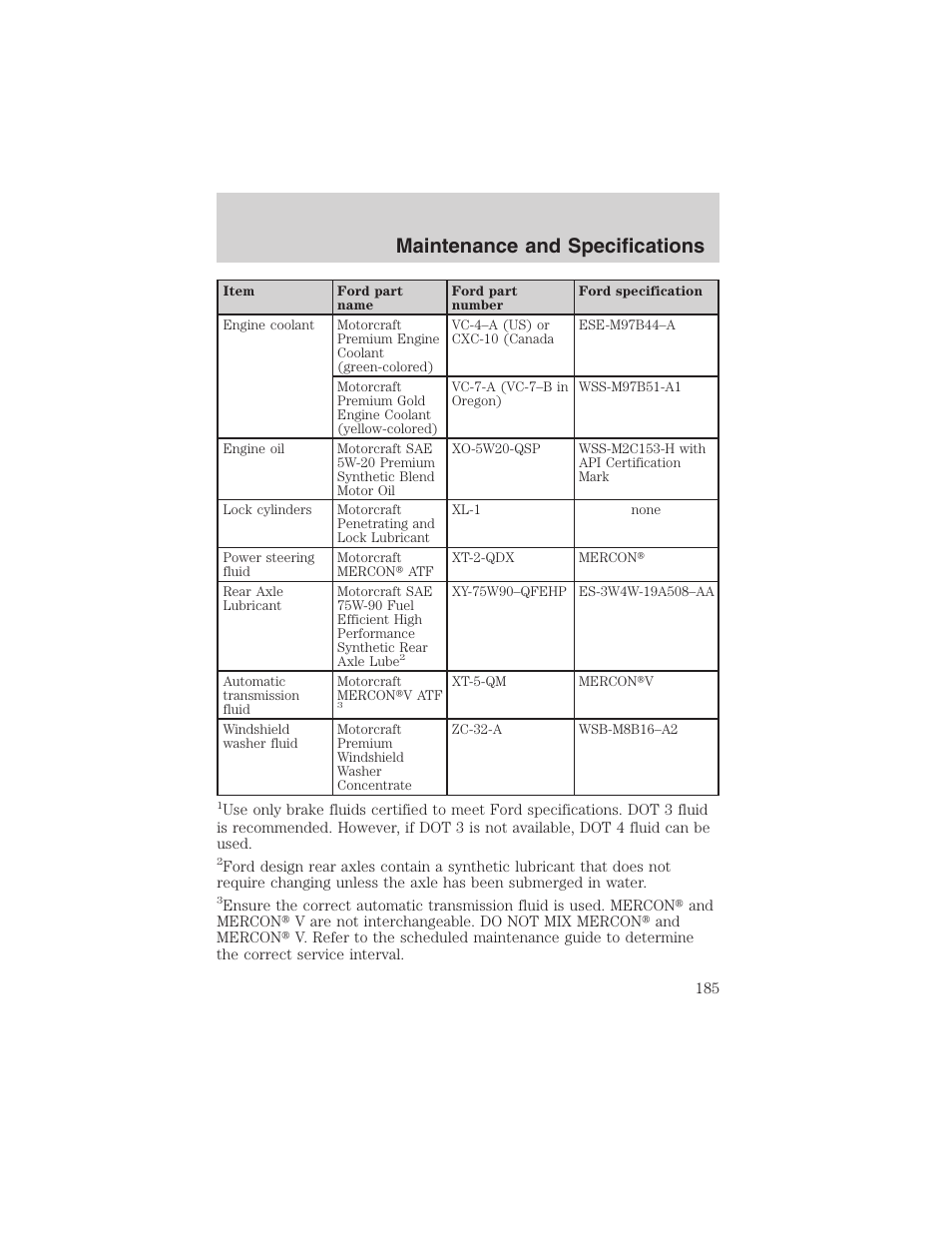 Maintenance and specifications | FORD 2003 Thunderbird v.1 User Manual | Page 185 / 200