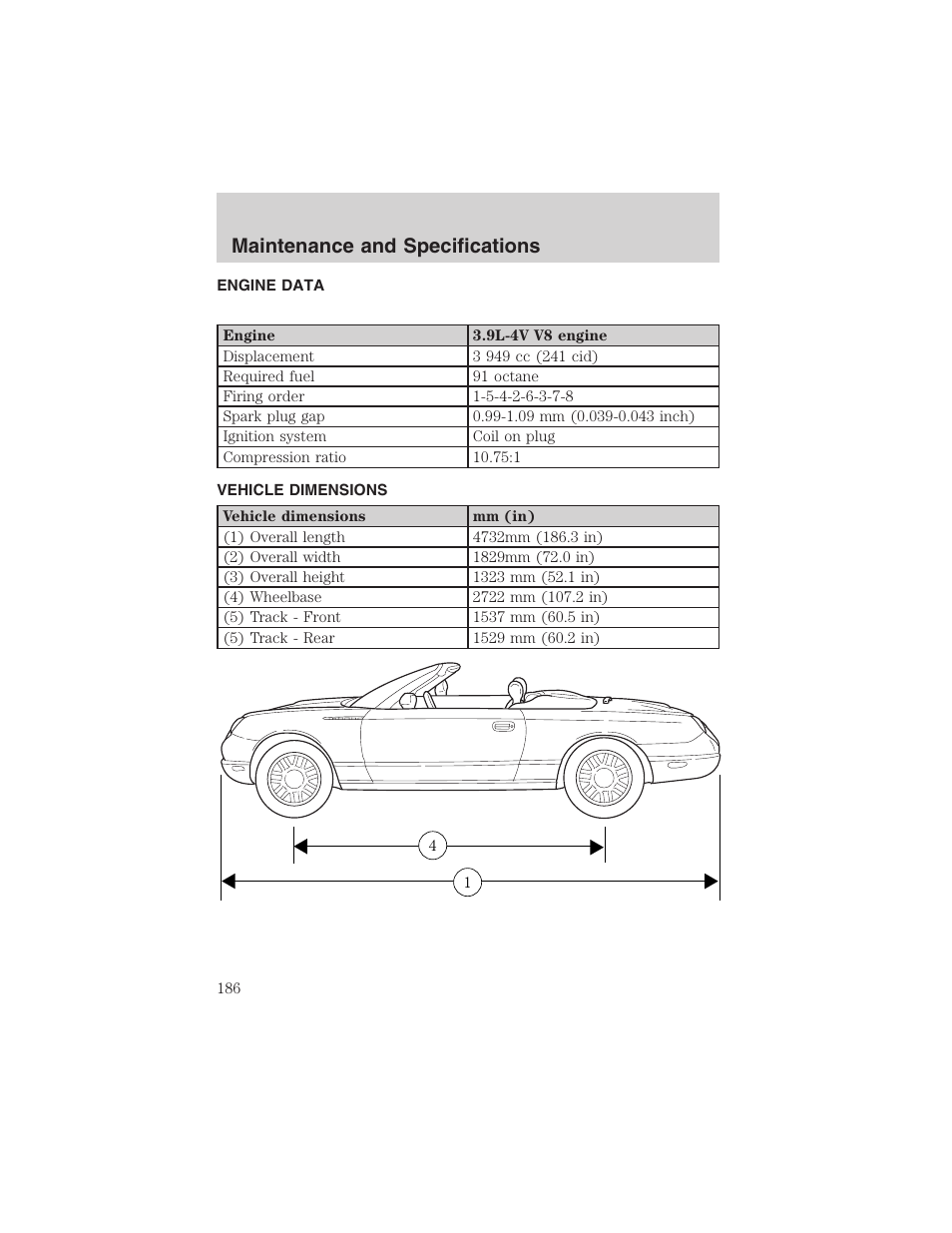 Maintenance and specifications | FORD 2003 Thunderbird v.1 User Manual | Page 186 / 200