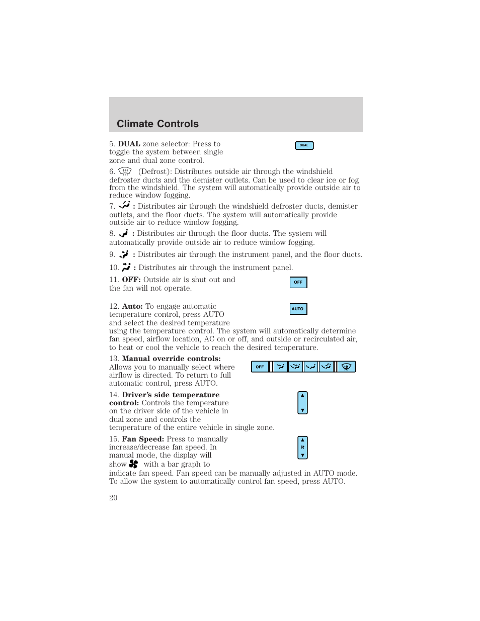 Climate controls | FORD 2003 Thunderbird v.1 User Manual | Page 20 / 200