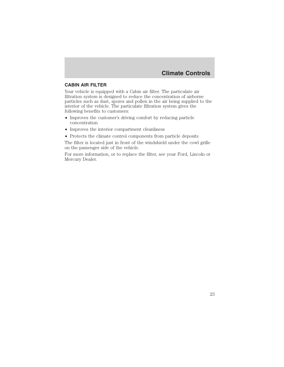 Climate controls | FORD 2003 Thunderbird v.1 User Manual | Page 23 / 200