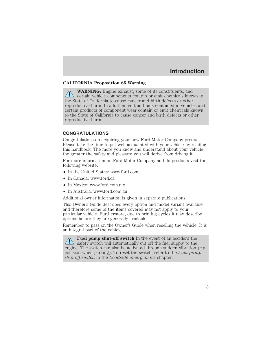 Introduction | FORD 2003 Thunderbird v.1 User Manual | Page 3 / 200