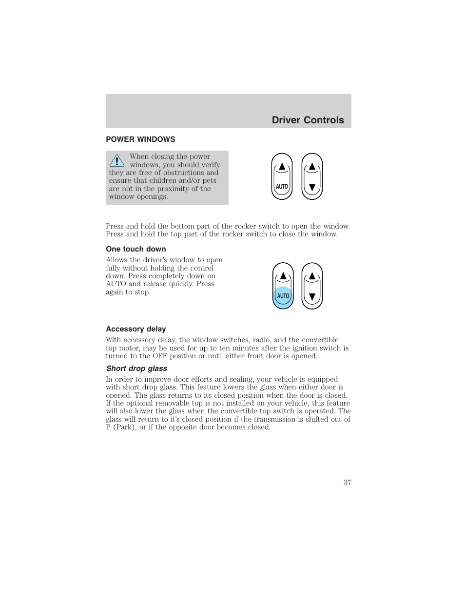 Driver controls | FORD 2003 Thunderbird v.1 User Manual | Page 37 / 200