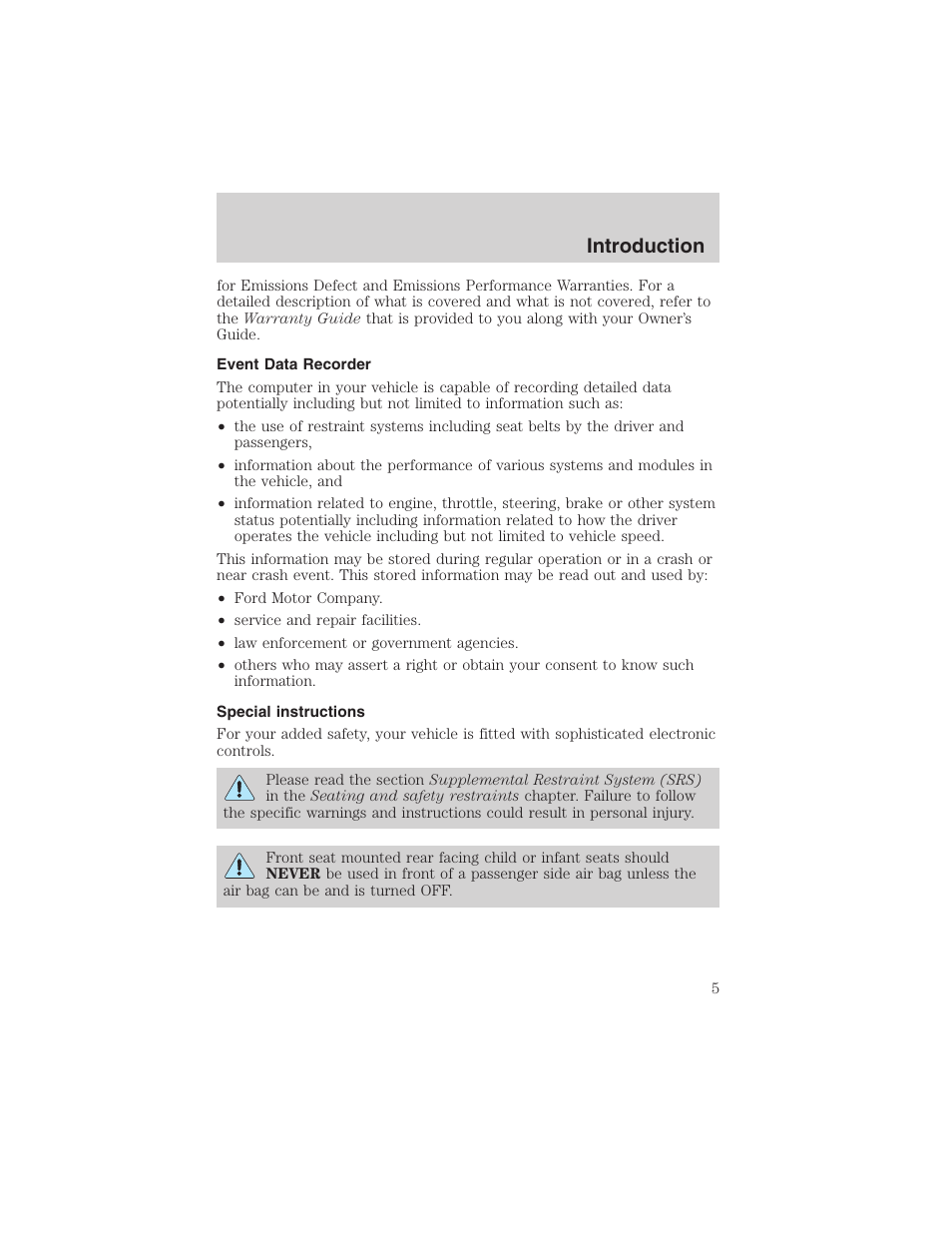 Introduction | FORD 2003 Thunderbird v.1 User Manual | Page 5 / 200