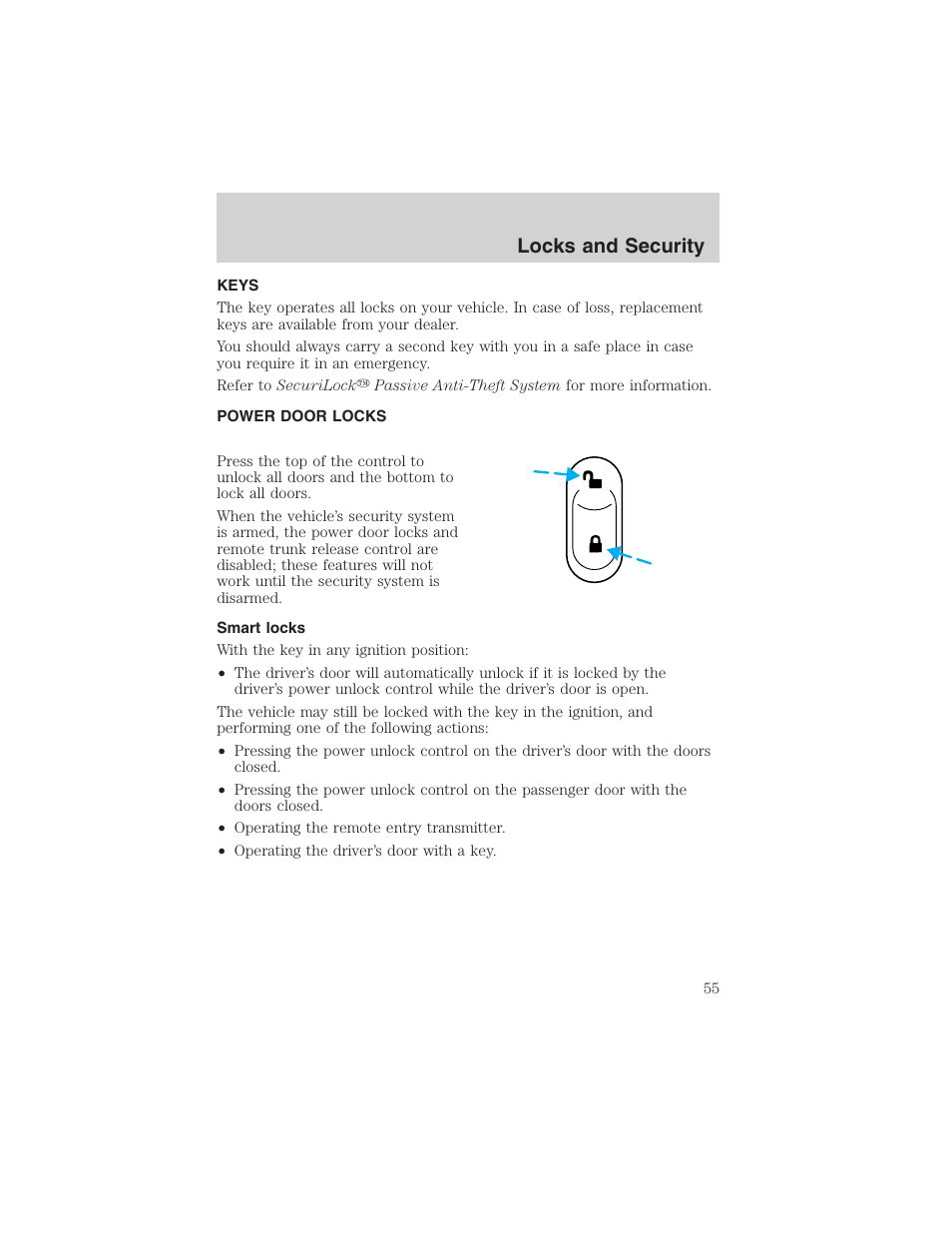 Locks and security | FORD 2003 Thunderbird v.1 User Manual | Page 55 / 200