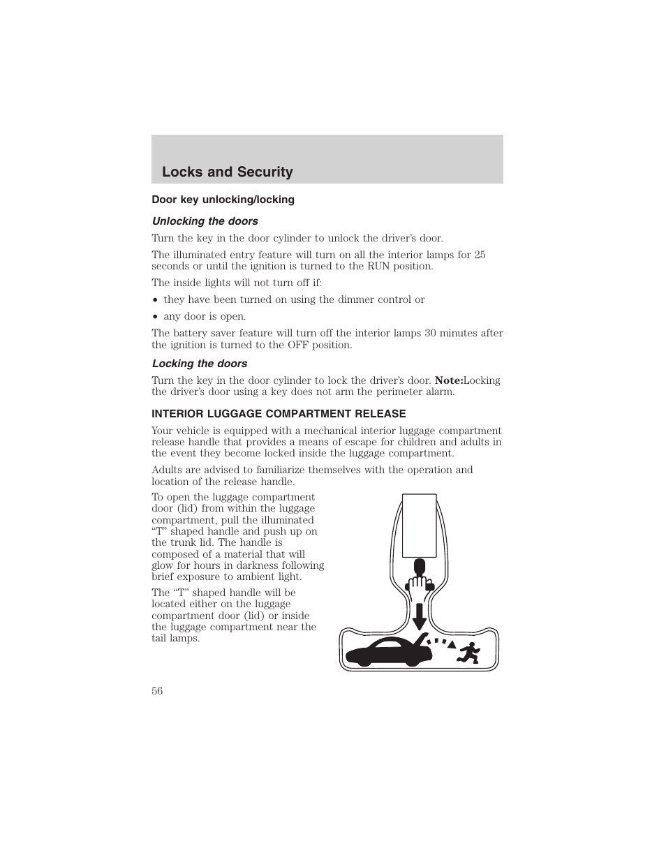 Locks and security | FORD 2003 Thunderbird v.1 User Manual | Page 56 / 200