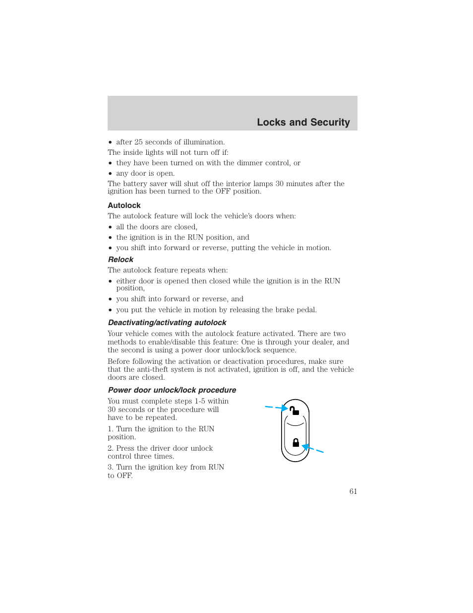 Locks and security | FORD 2003 Thunderbird v.1 User Manual | Page 61 / 200