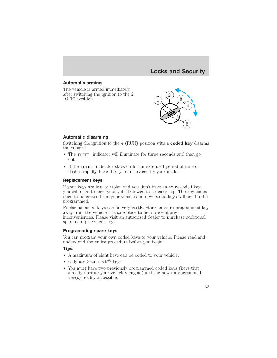Locks and security | FORD 2003 Thunderbird v.1 User Manual | Page 63 / 200