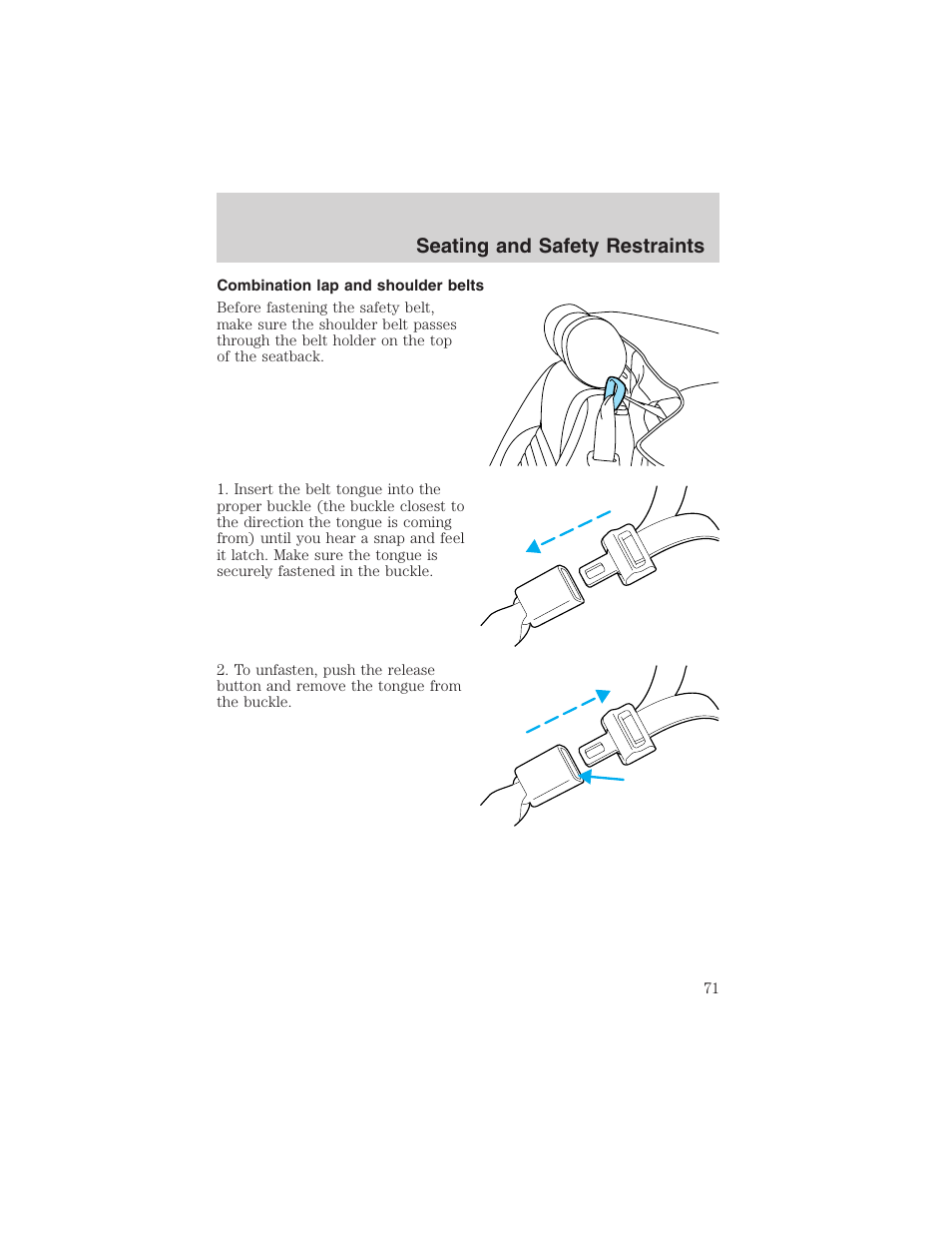 Seating and safety restraints | FORD 2003 Thunderbird v.1 User Manual | Page 71 / 200