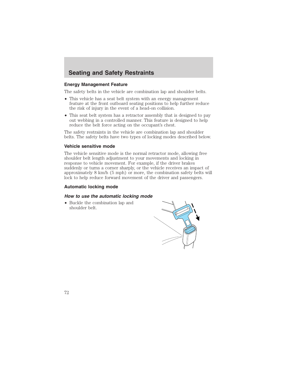 Seating and safety restraints | FORD 2003 Thunderbird v.1 User Manual | Page 72 / 200