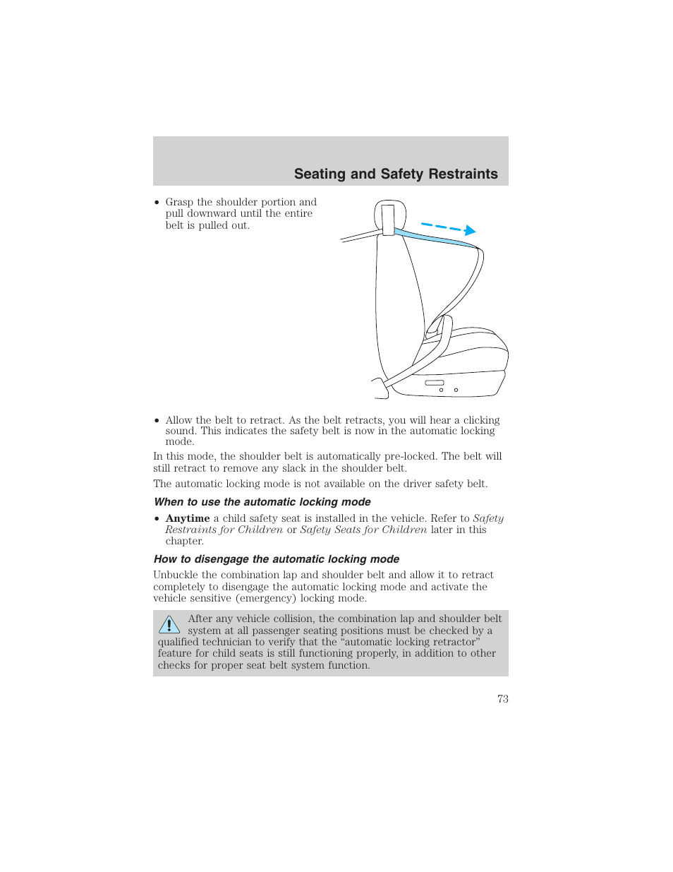 Seating and safety restraints | FORD 2003 Thunderbird v.1 User Manual | Page 73 / 200