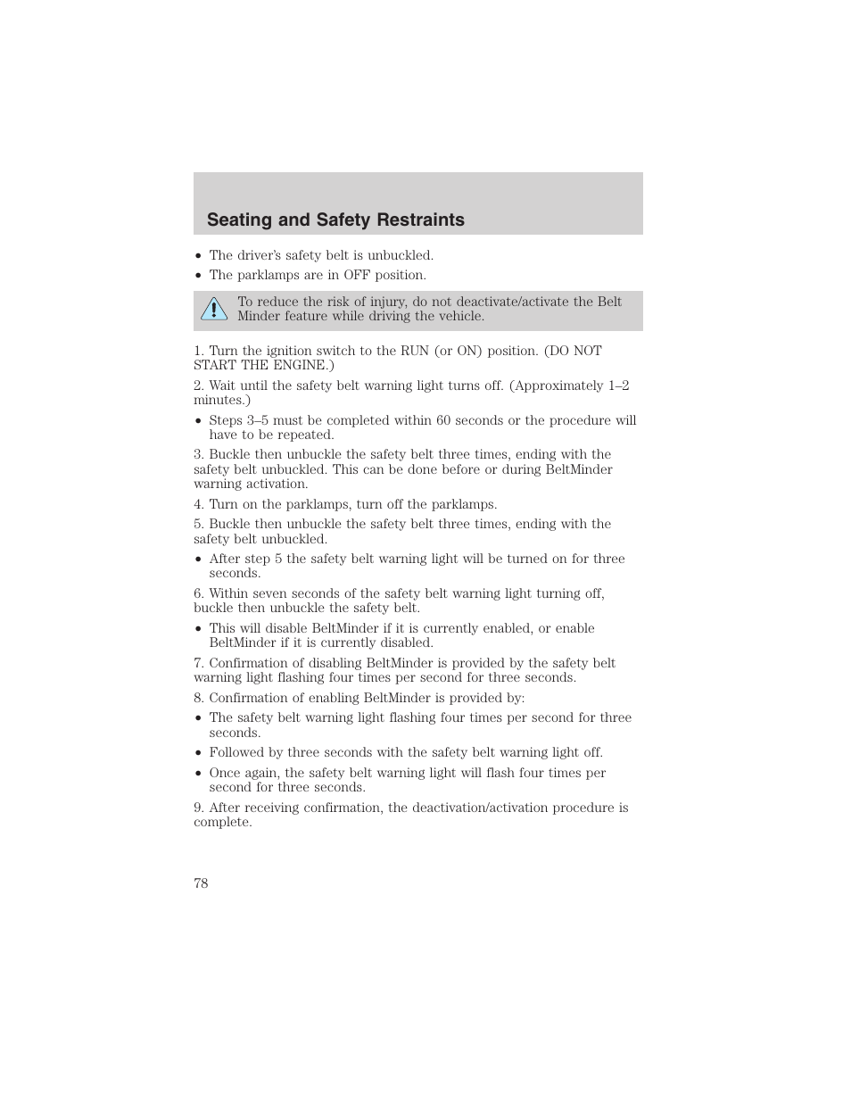 Seating and safety restraints | FORD 2003 Thunderbird v.1 User Manual | Page 78 / 200