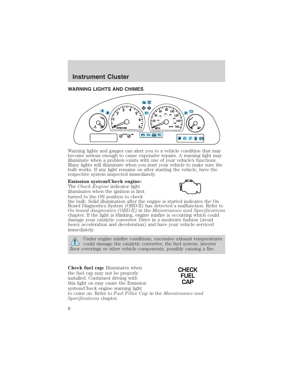 Instrument cluster | FORD 2003 Thunderbird v.1 User Manual | Page 8 / 200