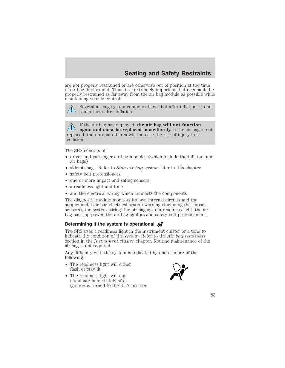 Seating and safety restraints | FORD 2003 Thunderbird v.1 User Manual | Page 83 / 200