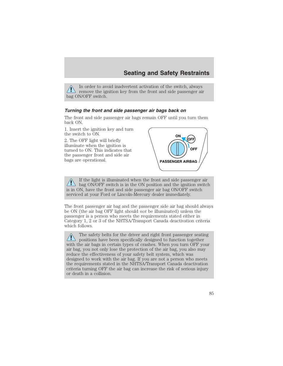 Seating and safety restraints | FORD 2003 Thunderbird v.1 User Manual | Page 85 / 200