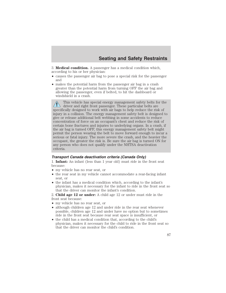 Seating and safety restraints | FORD 2003 Thunderbird v.1 User Manual | Page 87 / 200