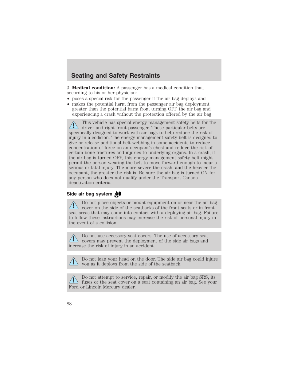 Seating and safety restraints | FORD 2003 Thunderbird v.1 User Manual | Page 88 / 200
