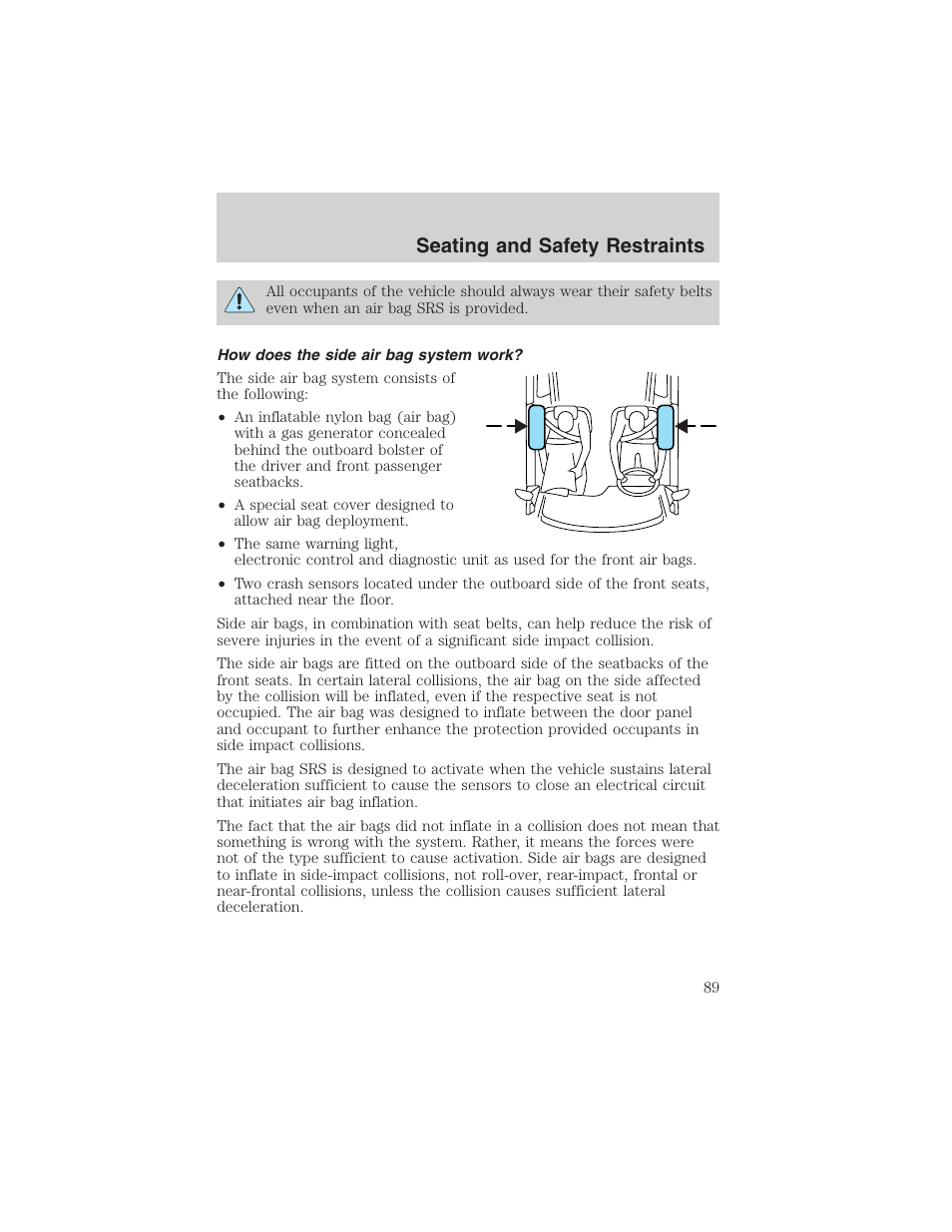 Seating and safety restraints | FORD 2003 Thunderbird v.1 User Manual | Page 89 / 200