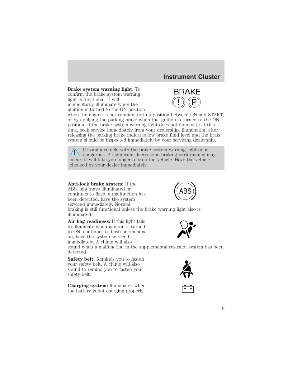 P! brake abs | FORD 2003 Thunderbird v.1 User Manual | Page 9 / 200