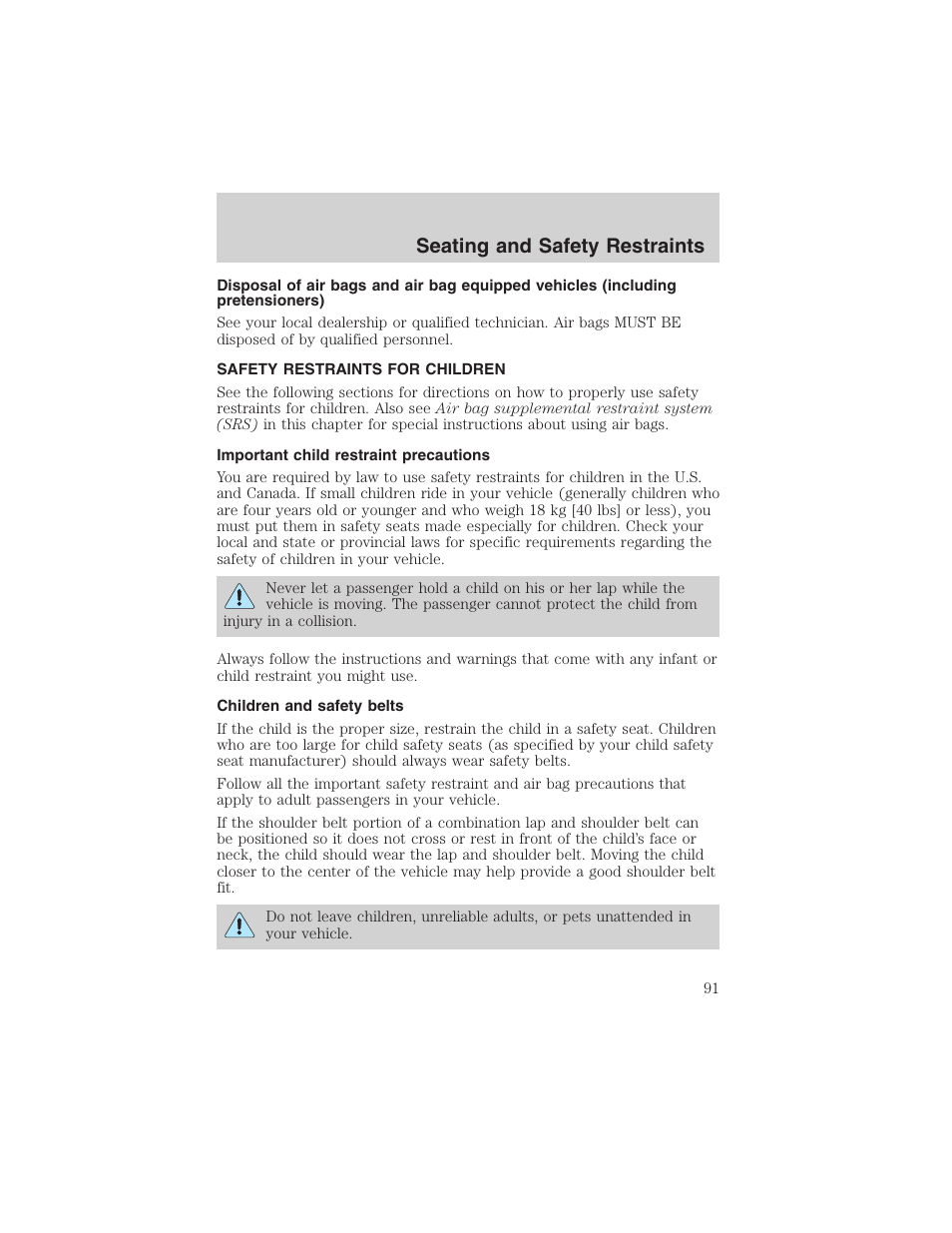 Seating and safety restraints | FORD 2003 Thunderbird v.1 User Manual | Page 91 / 200