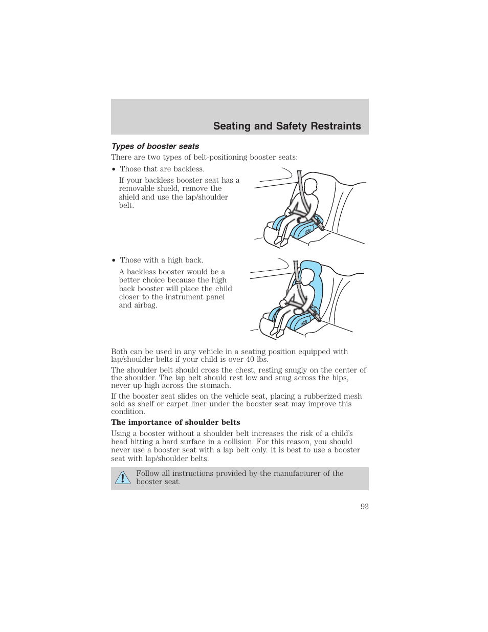 Seating and safety restraints | FORD 2003 Thunderbird v.1 User Manual | Page 93 / 200