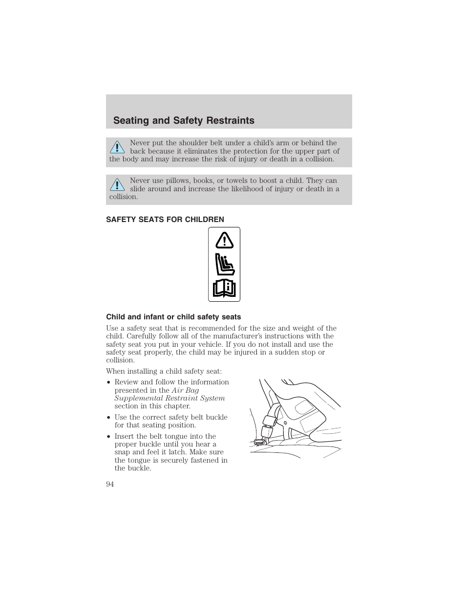 Seating and safety restraints | FORD 2003 Thunderbird v.1 User Manual | Page 94 / 200