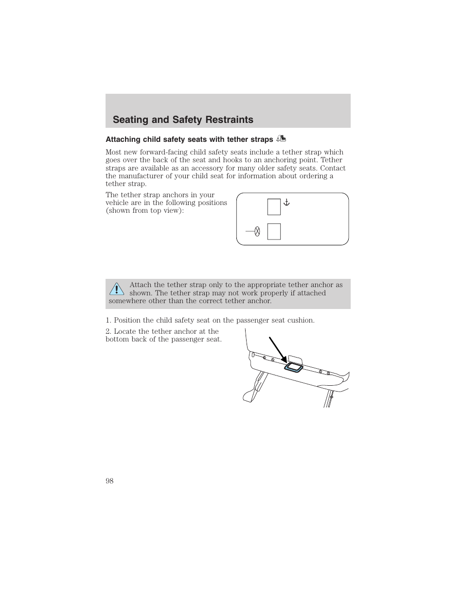 Seating and safety restraints | FORD 2003 Thunderbird v.1 User Manual | Page 98 / 200