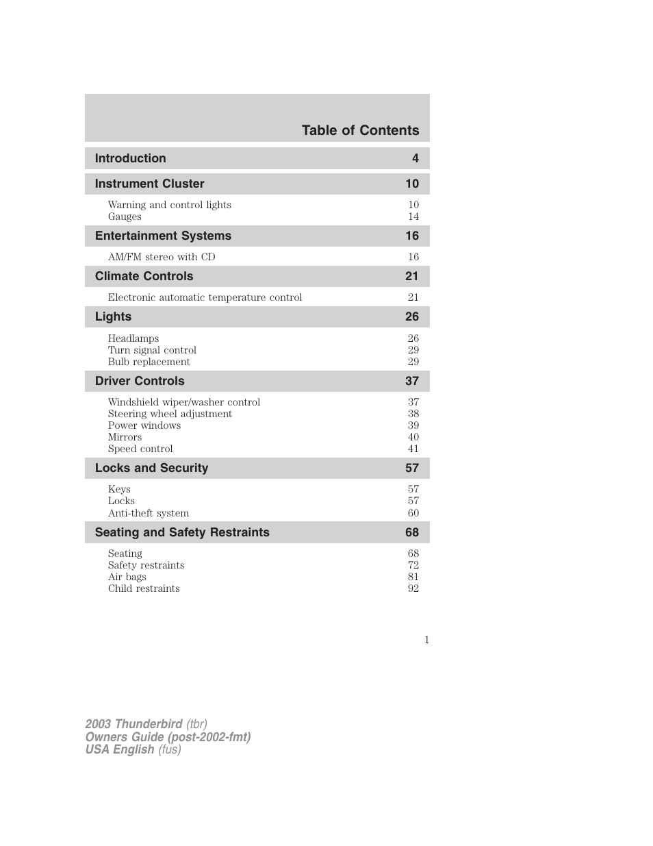 FORD 2003 Thunderbird v.2 User Manual | 200 pages