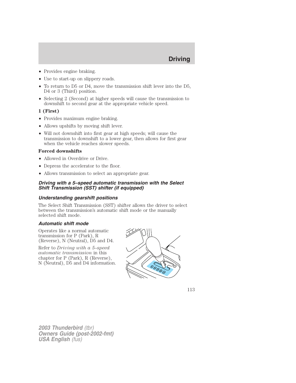 Driving | FORD 2003 Thunderbird v.2 User Manual | Page 113 / 200