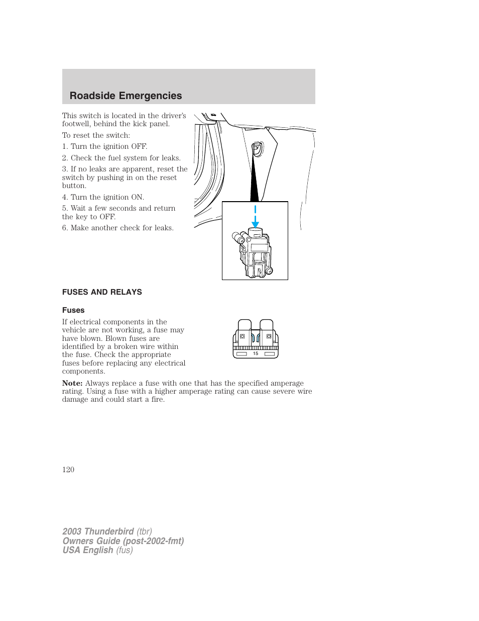 Roadside emergencies | FORD 2003 Thunderbird v.2 User Manual | Page 120 / 200