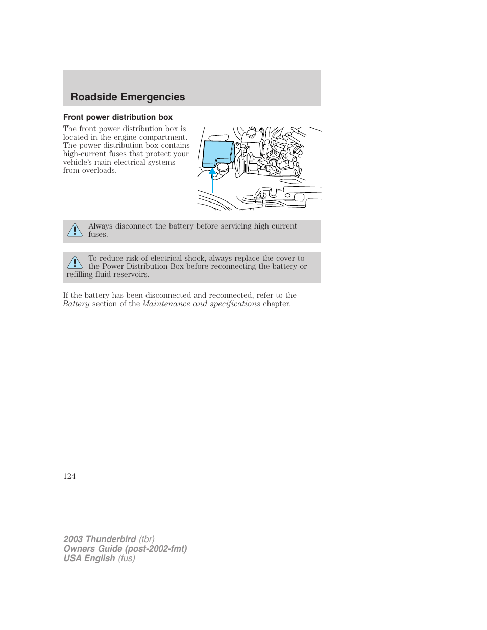 Roadside emergencies | FORD 2003 Thunderbird v.2 User Manual | Page 124 / 200