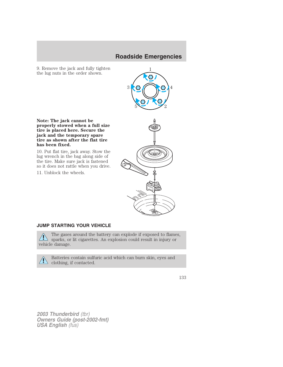 Roadside emergencies | FORD 2003 Thunderbird v.2 User Manual | Page 133 / 200