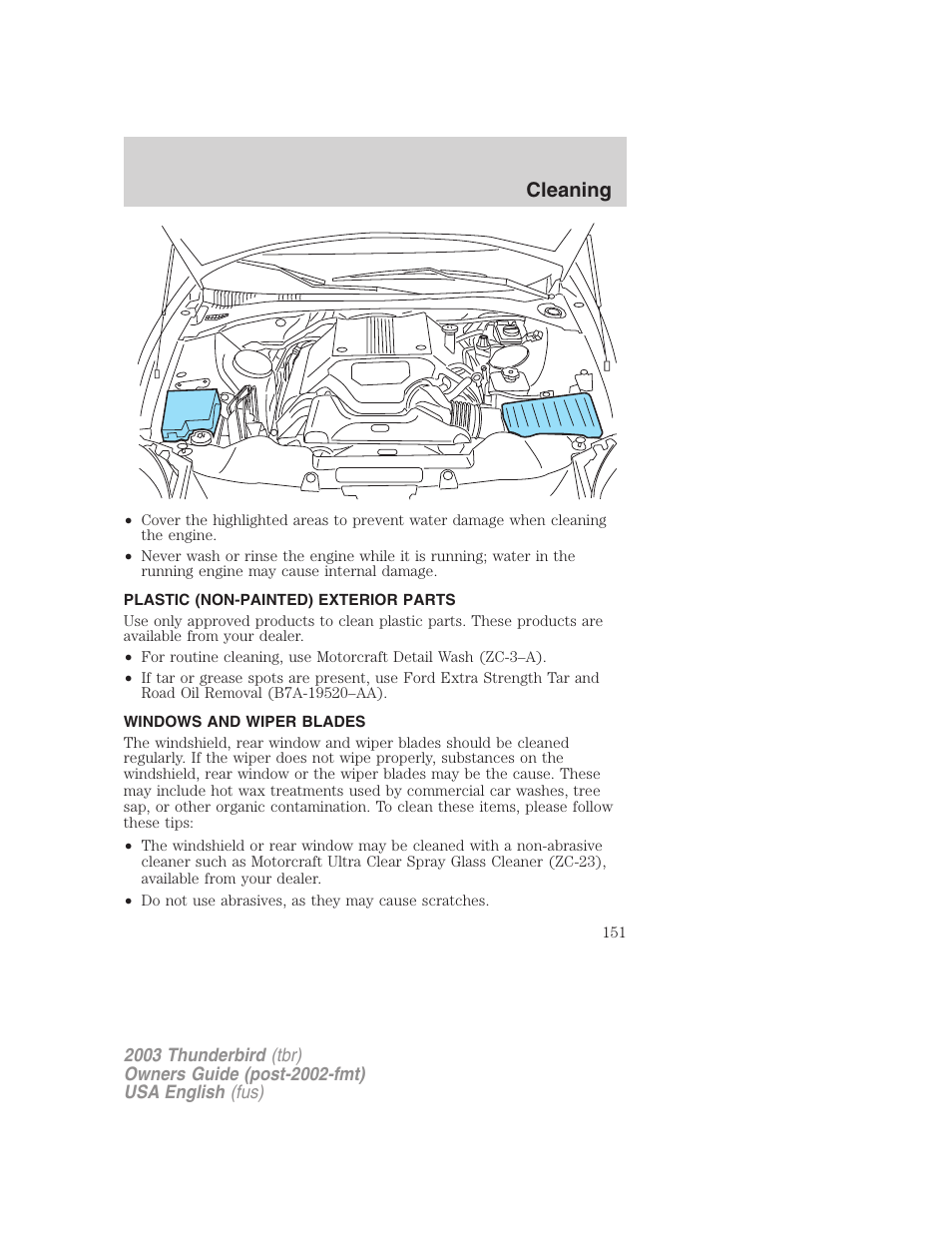 Cleaning | FORD 2003 Thunderbird v.2 User Manual | Page 151 / 200