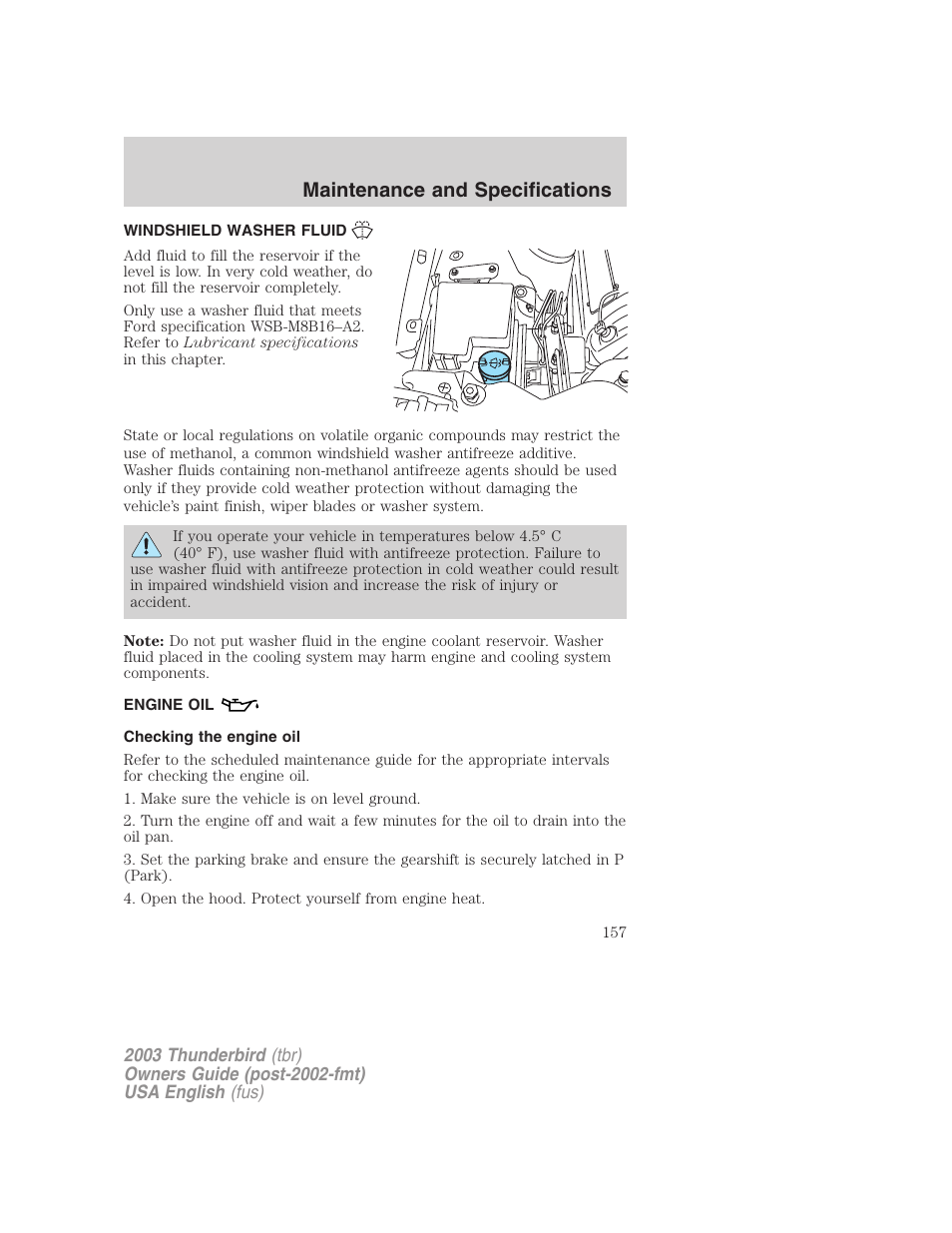 Maintenance and specifications | FORD 2003 Thunderbird v.2 User Manual | Page 157 / 200