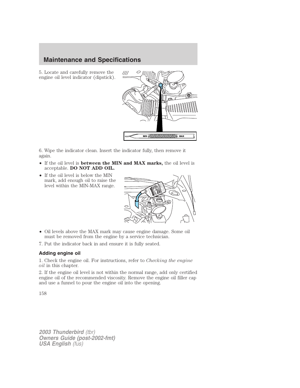 Maintenance and specifications | FORD 2003 Thunderbird v.2 User Manual | Page 158 / 200