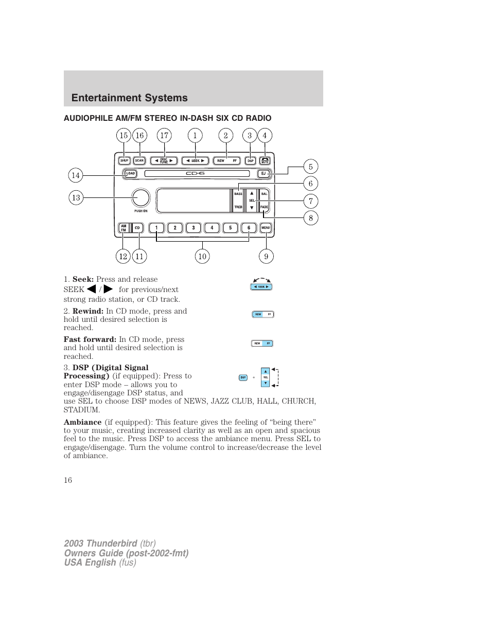 Entertainment systems | FORD 2003 Thunderbird v.2 User Manual | Page 16 / 200